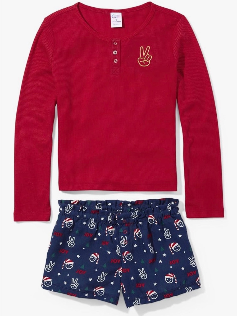 Sugar & Jade Girls'  L/S Thermal T-Shirt & Shorts Christmas Pajama Set S (8)